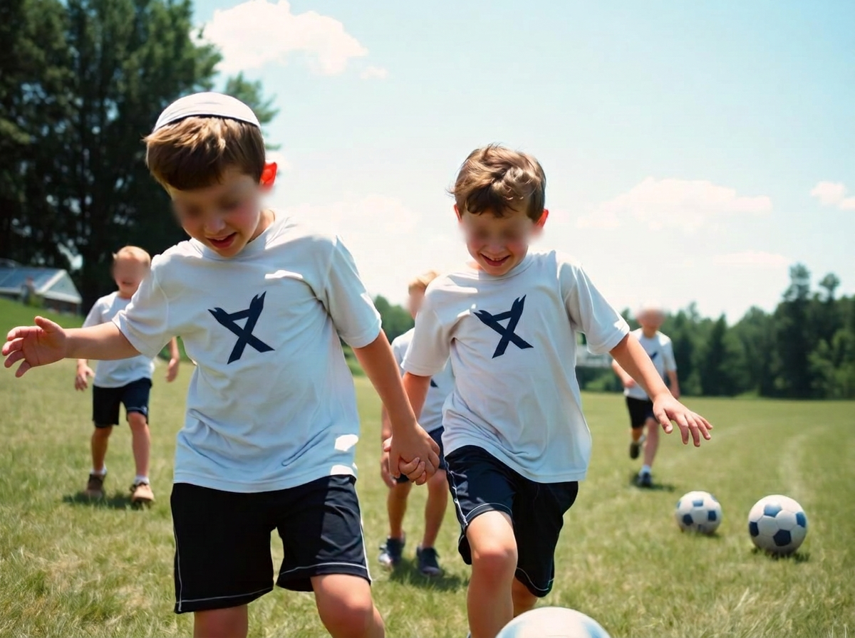Boys playing soccer at camp